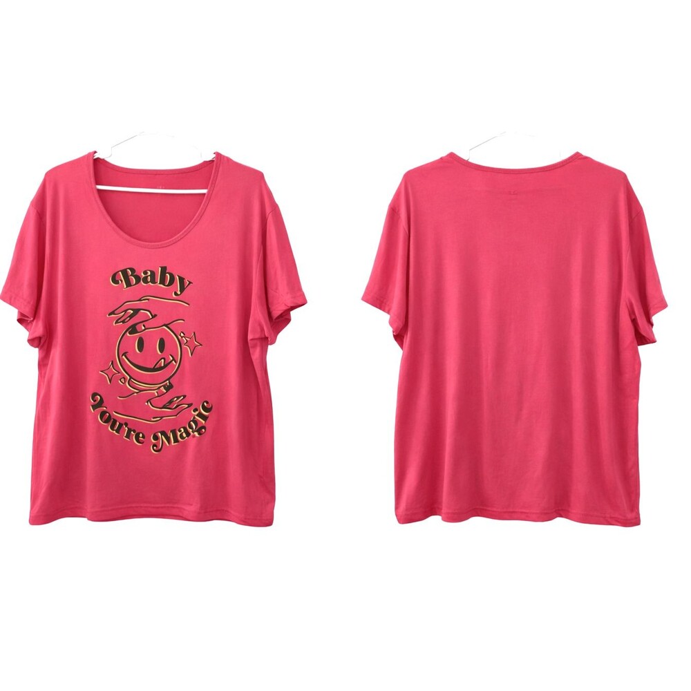 Joe Boxer T-Shirt "Baby You're Magic" Womens 2X Pink W/Spandex Blend New w/Tags